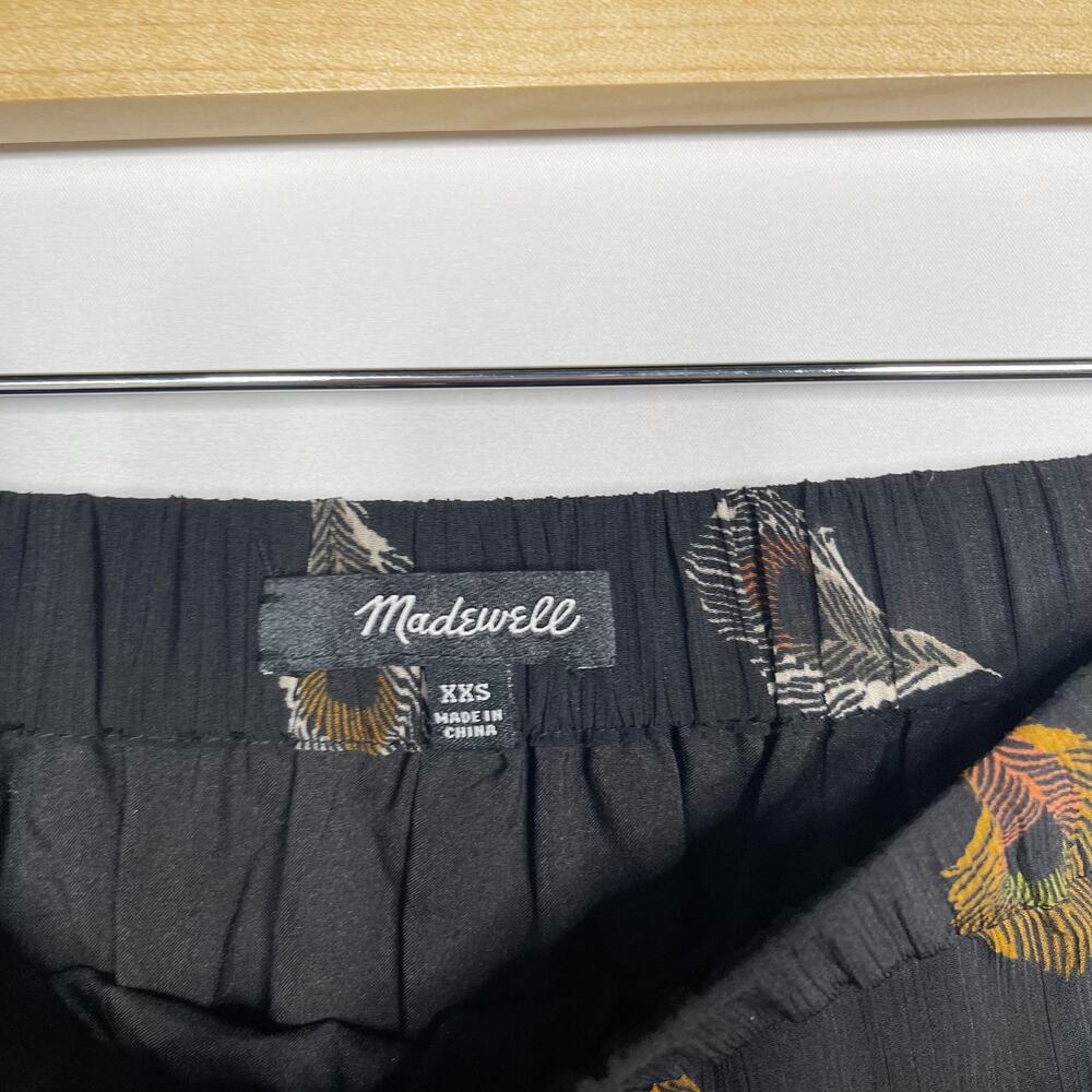 Madewell XXS Ruffle Edge Miniskirt In Peacock True Black Animal Print Pull On - Picture 6 of 11